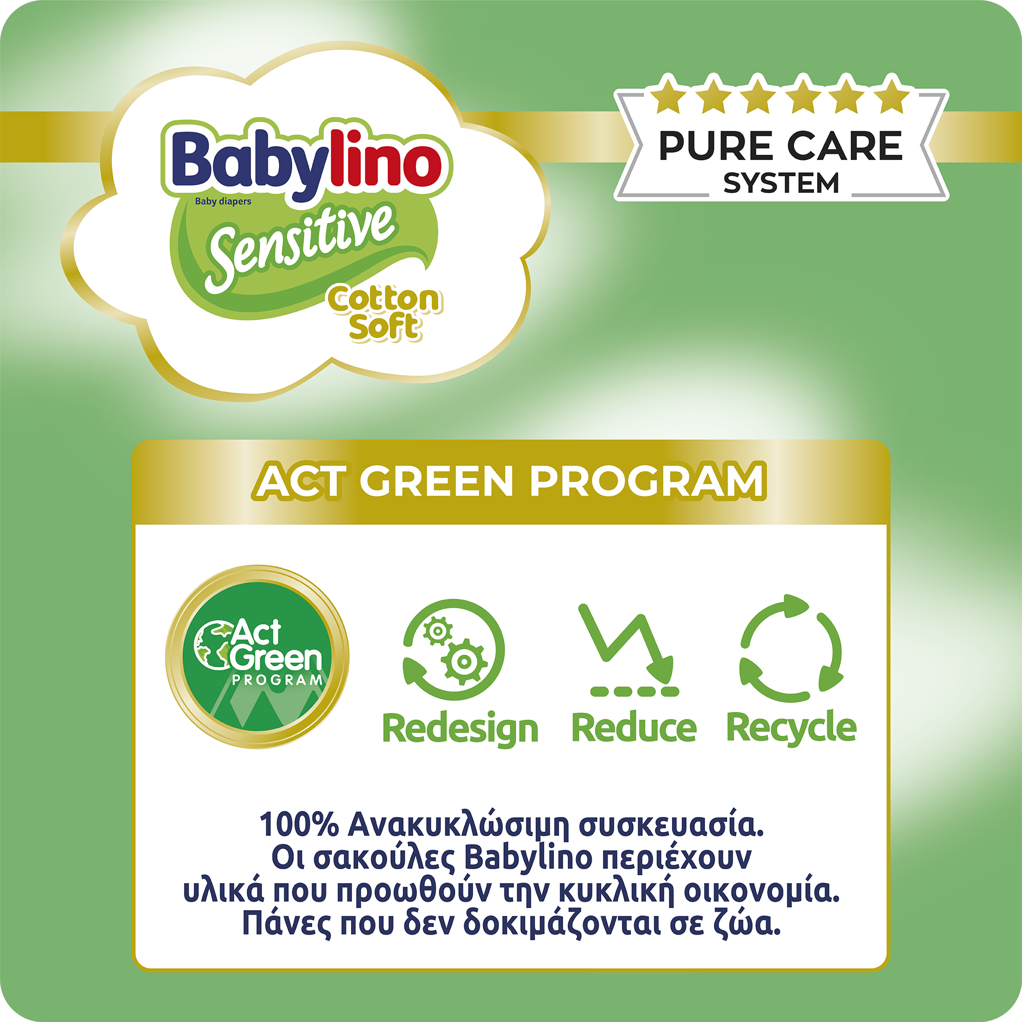 BABYLINO - MONTHLY PACK SENSITIVE COTTON SOFT Maxi No4 (8-13 Kg) - 150τεμ. & ΔΩΡΟ 50 πάνες